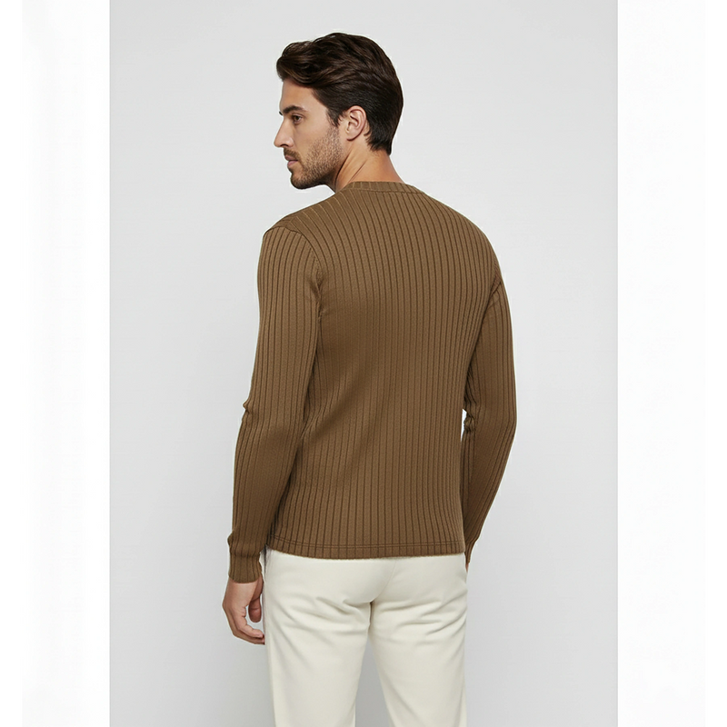 Brown Drop Needle Crew Neck Jumper | Montivo Pakistan