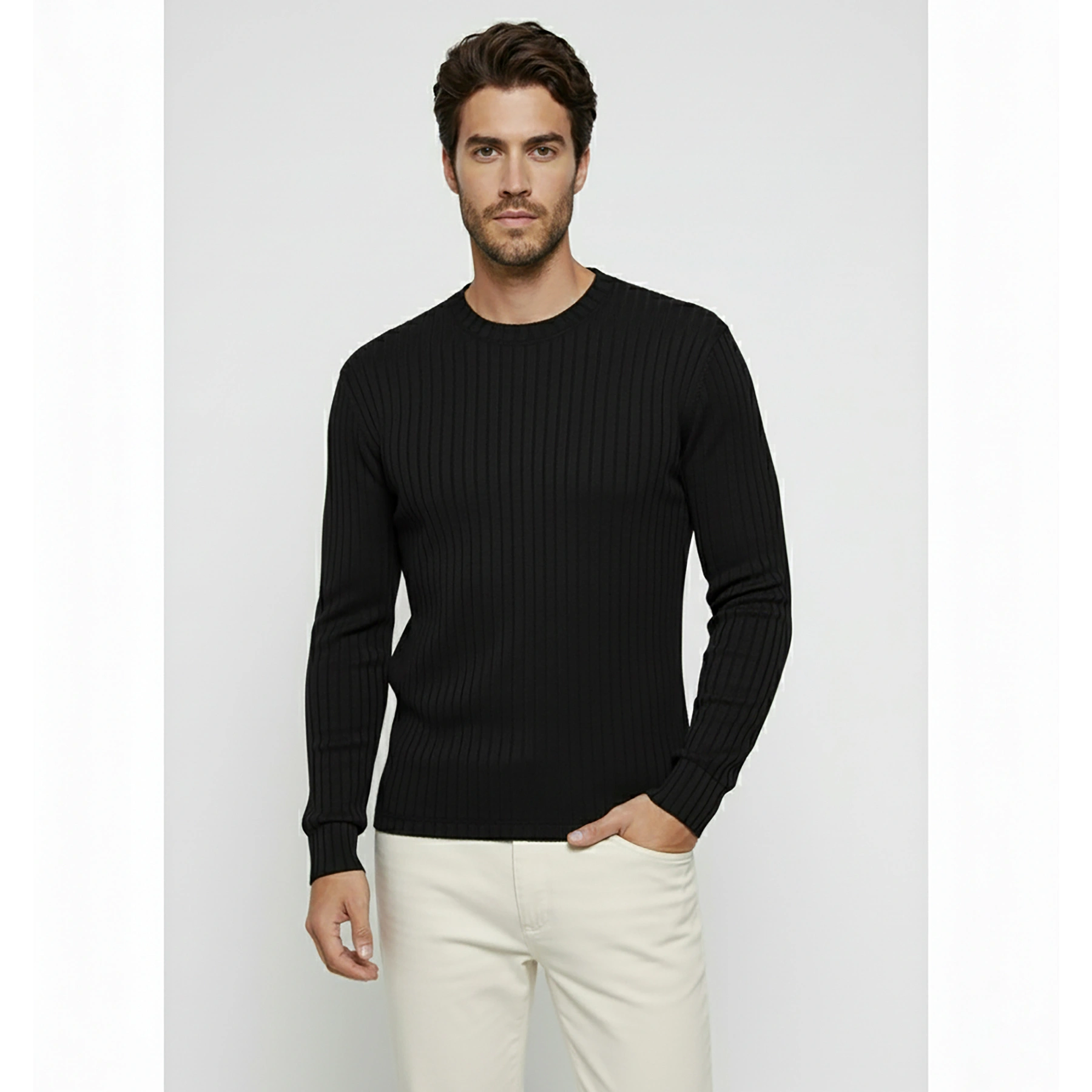 Black Drop Needle Crew Neck Jumper | Montivo Pakistan