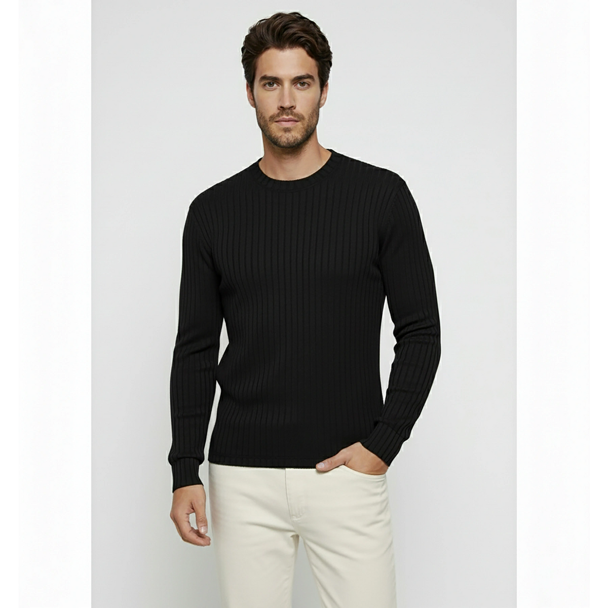 Black Drop Needle Crew Neck Jumper | Montivo Pakistan