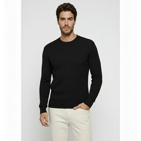 Black Drop Needle Crew Neck Jumper | Montivo Pakistan