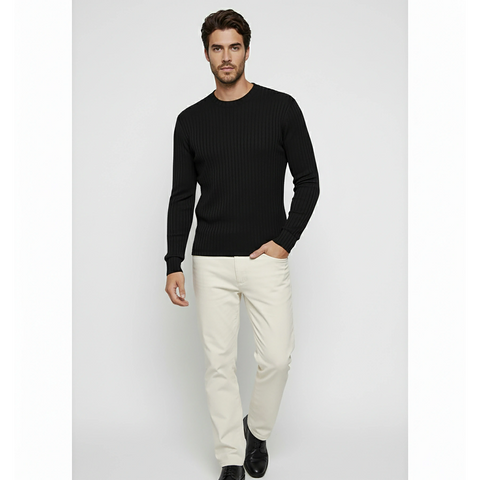 Black Drop Needle Crew Neck Jumper | Montivo Pakistan