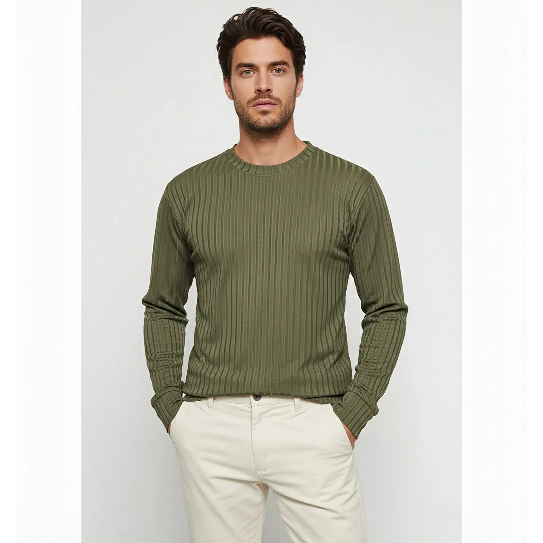 Green Drop Needle Crew Neck Jumper | Montivo Pakistan