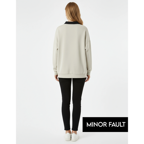 (Minor Fault) Off-White Melange Printed Collar Sweatshirt | Montivo Pakistan