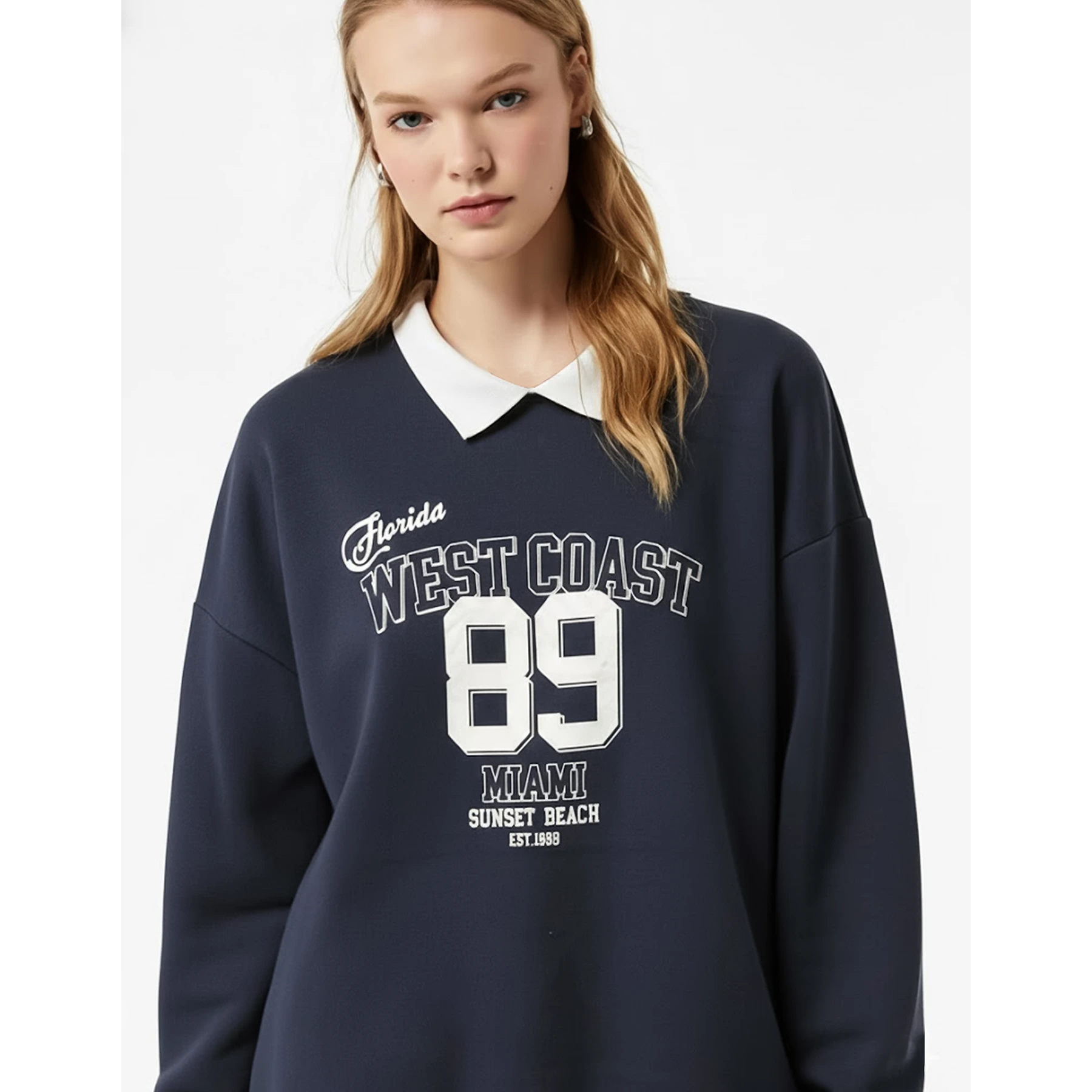 Navy Printed Collar Sweatshirt | Montivo Pakistan