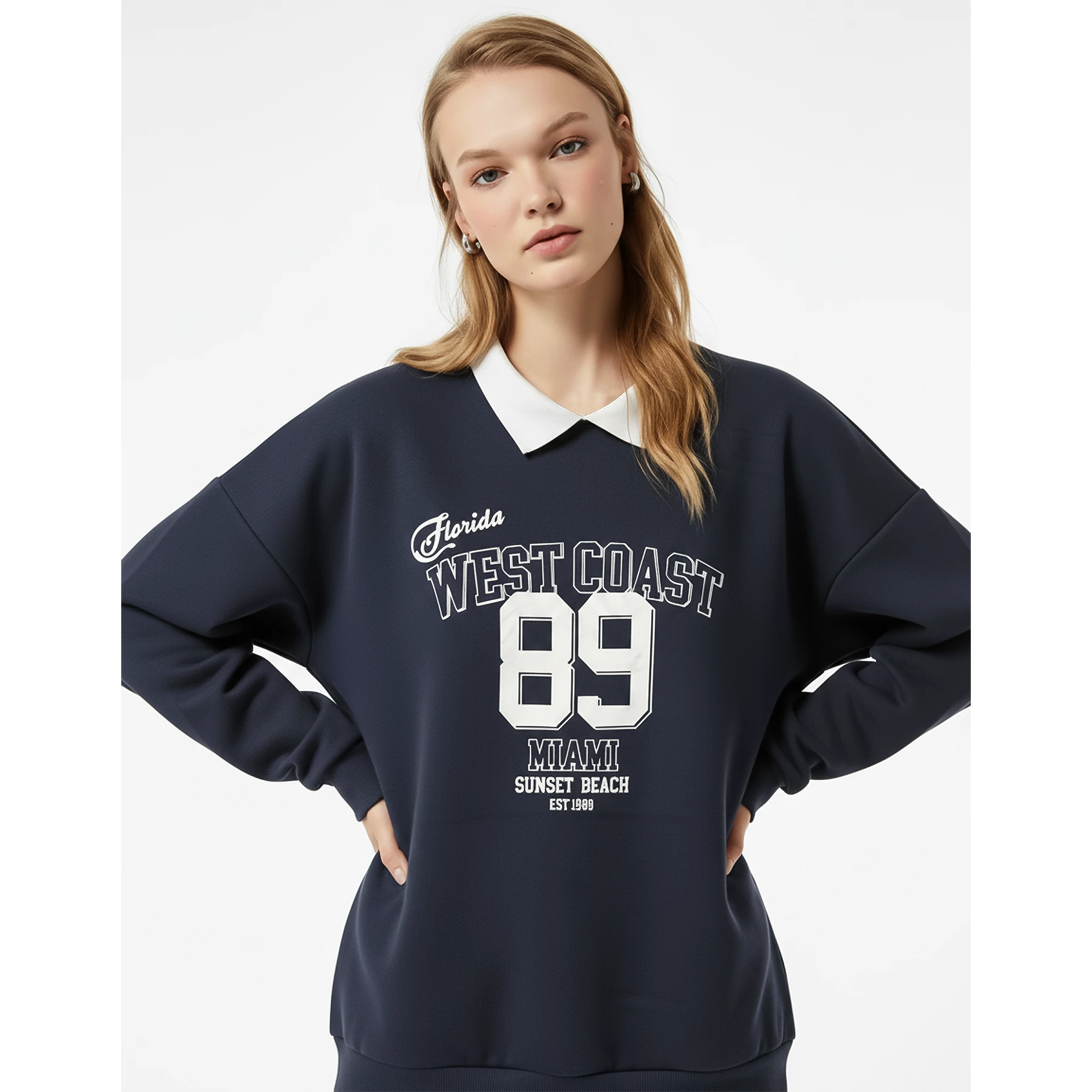 Navy Printed Collar Sweatshirt | Montivo Pakistan