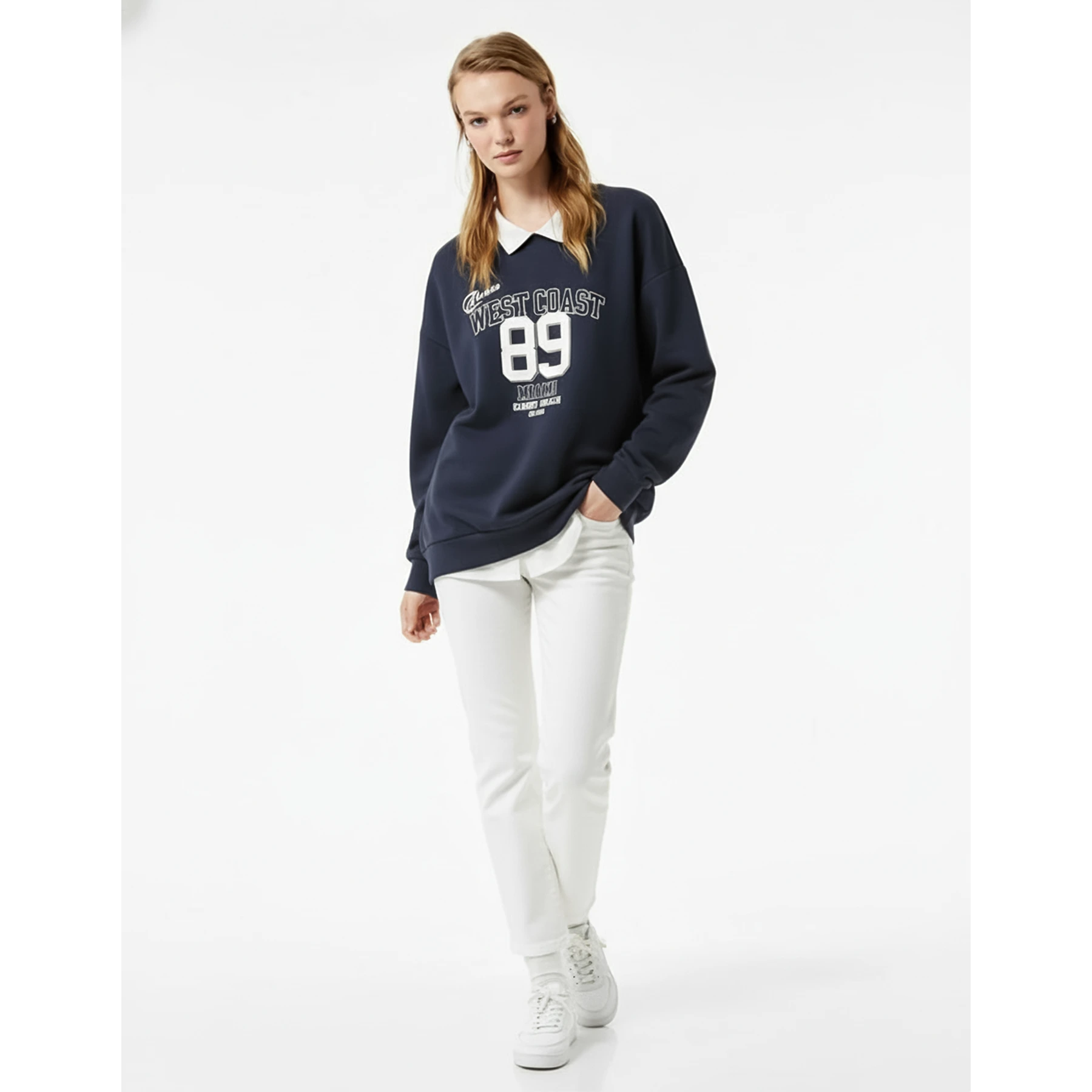 Navy Printed Collar Sweatshirt | Montivo Pakistan