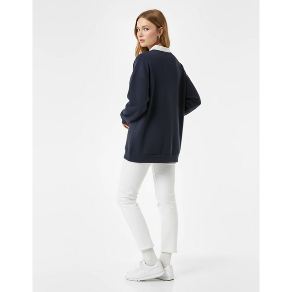 Navy Printed Collar Sweatshirt | Montivo Pakistan