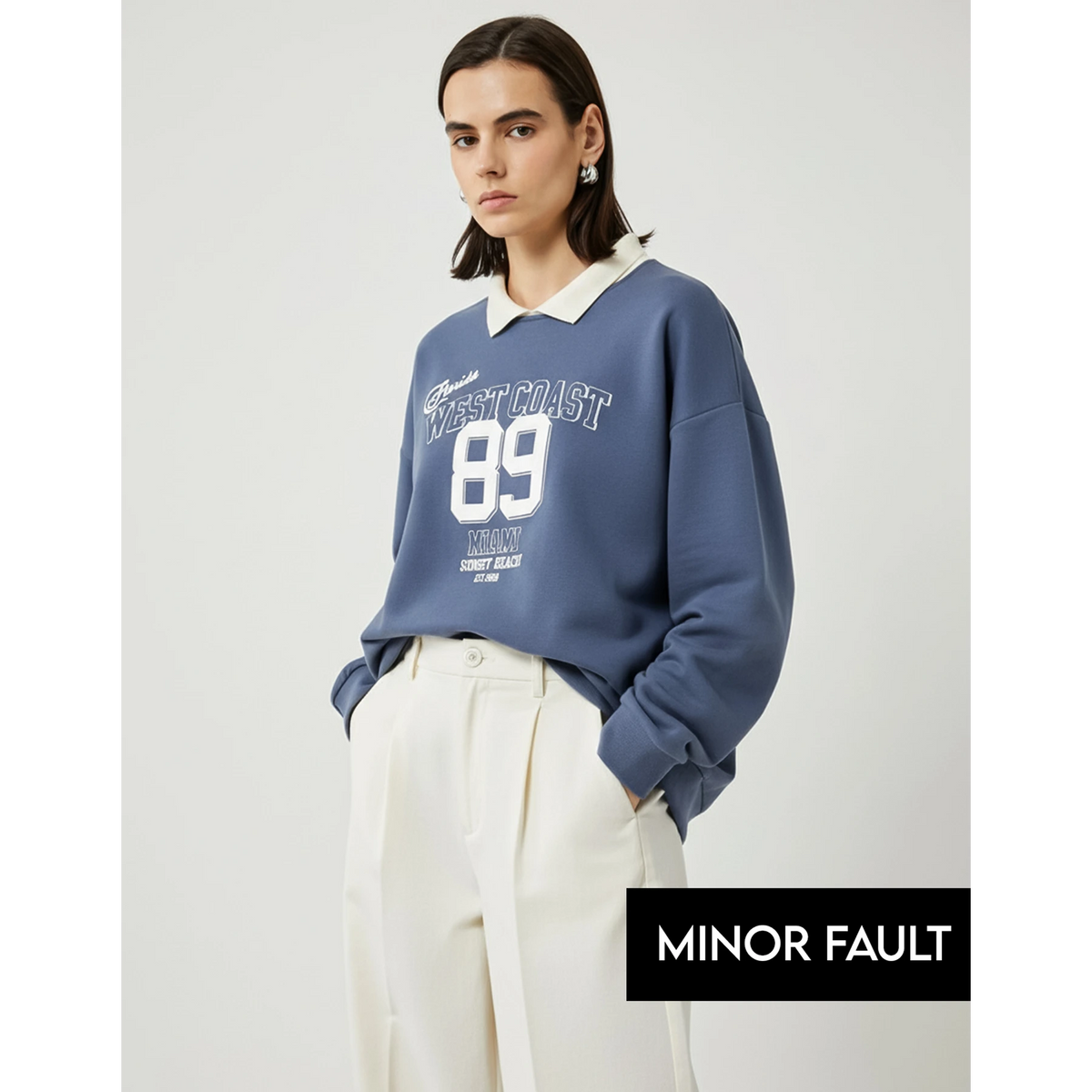 (Minor Fault) Blue Printed Collar Sweatshirt | Montivo Pakistan