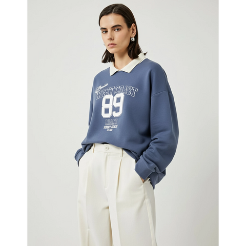 Blue Printed Collar Sweatshirt | Montivo Pakistan