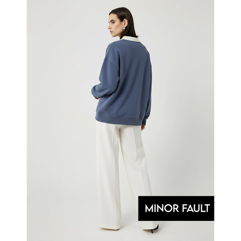 (Minor Fault) Blue Printed Collar Sweatshirt | Montivo Pakistan