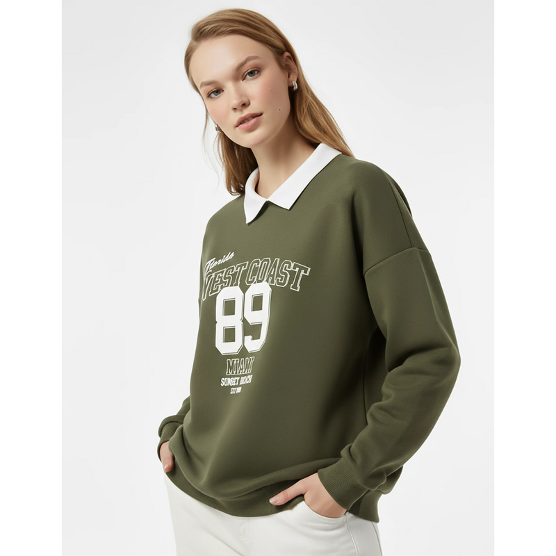 Green Printed Collar Sweatshirt | Montivo Pakistan