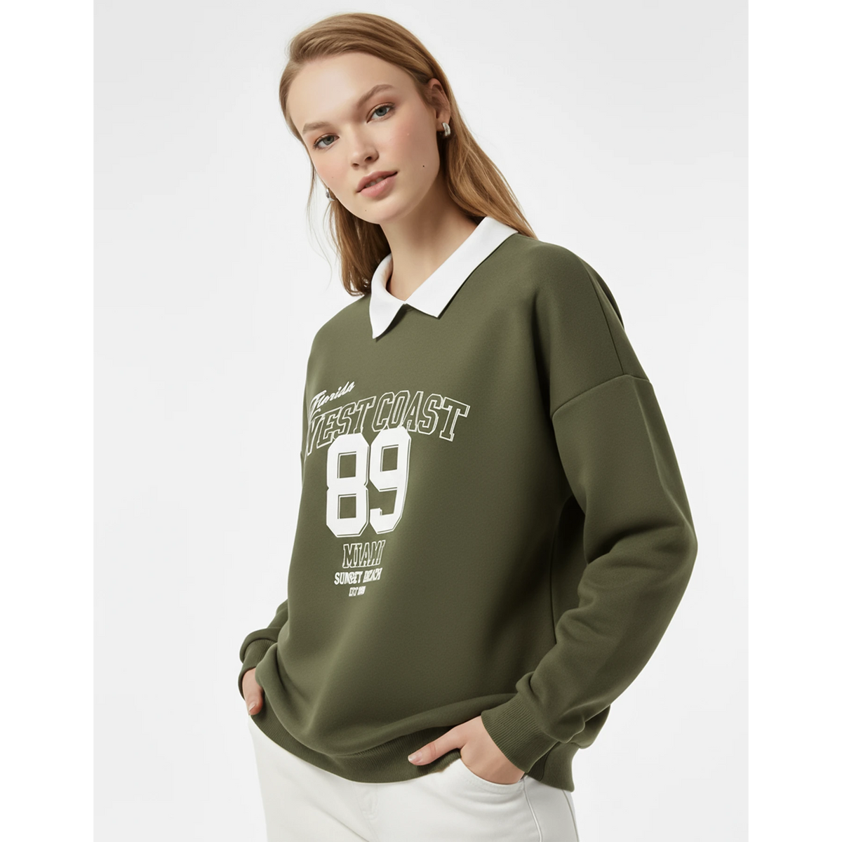 Green Printed Collar Sweatshirt | Montivo Pakistan