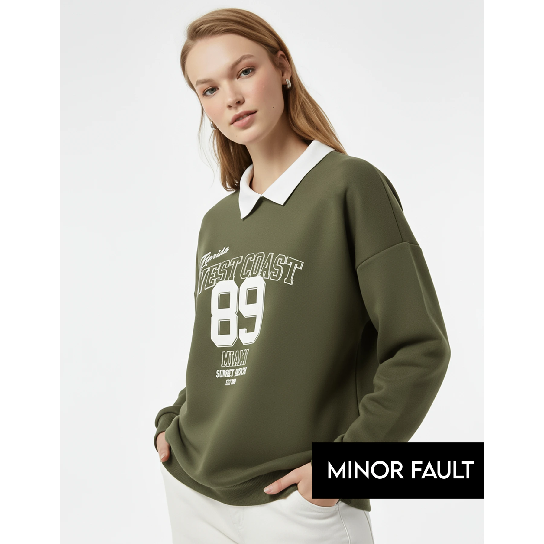 (Minor Fault) Green Printed Collar Sweatshirt | Montivo Pakistan