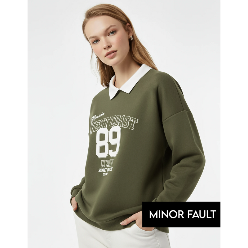 (Minor Fault) Green Printed Collar Sweatshirt | Montivo Pakistan