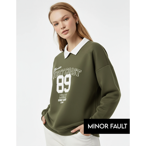 (Minor Fault) Green Printed Collar Sweatshirt | Montivo Pakistan