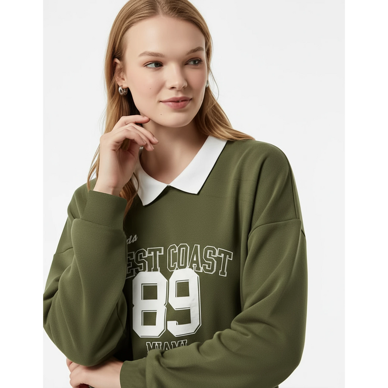 Green Printed Collar Sweatshirt | Montivo Pakistan