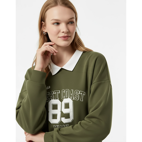 Green Printed Collar Sweatshirt | Montivo Pakistan
