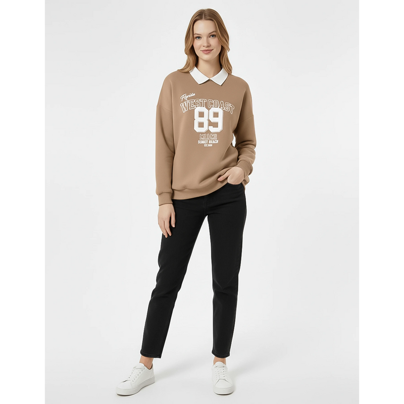 Coffee Printed Collar Sweatshirt | Montivo Pakistan