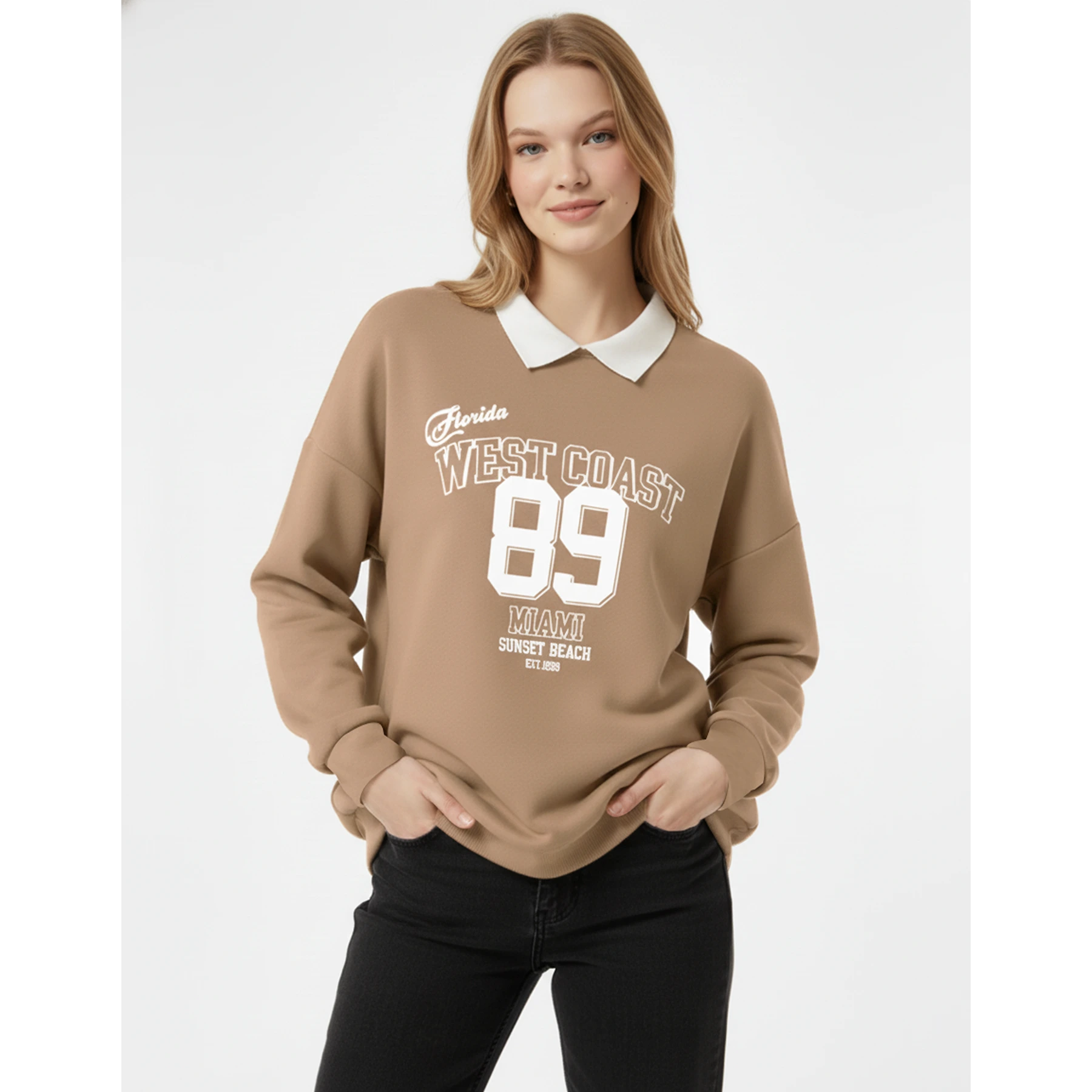 Coffee Printed Collar Sweatshirt | Montivo Pakistan
