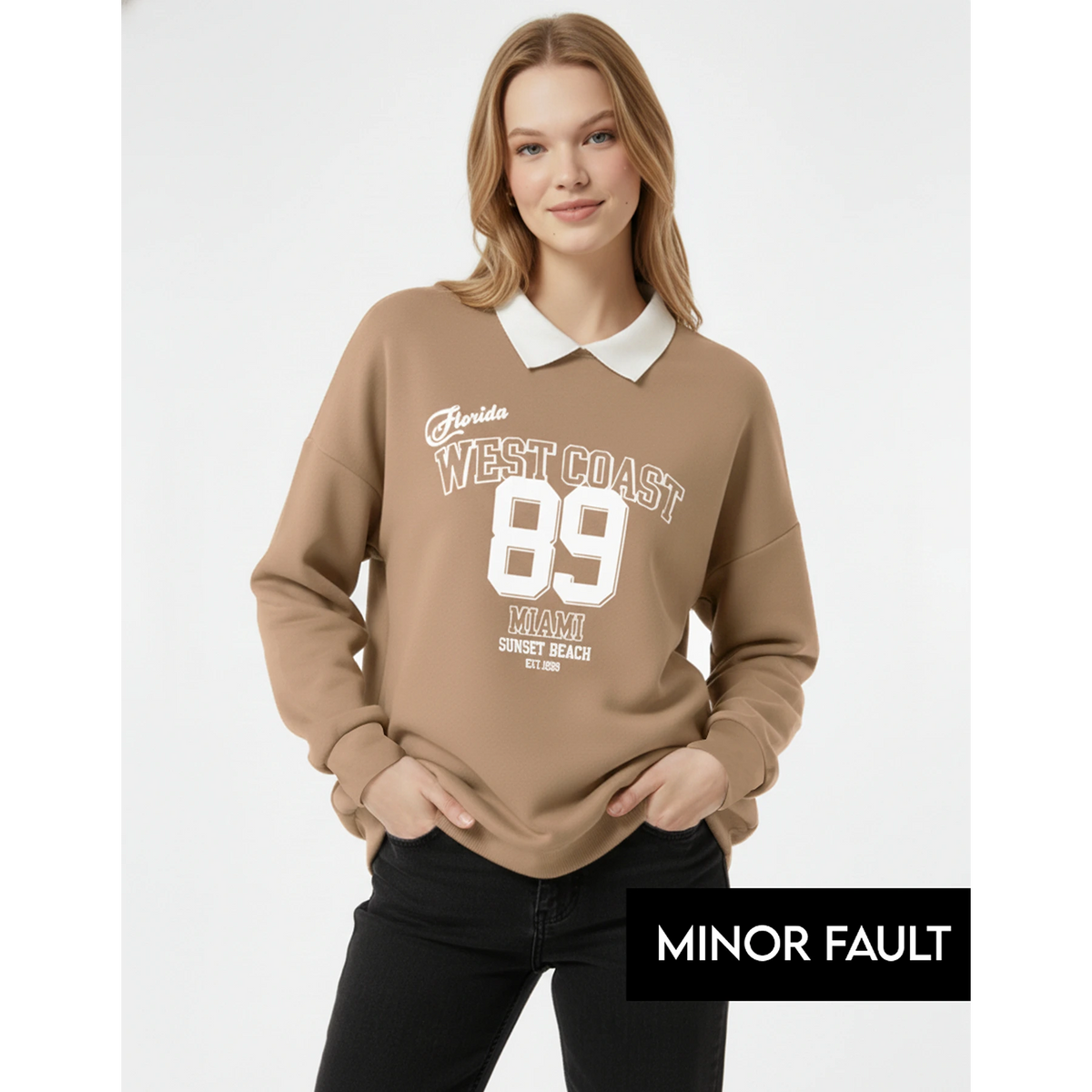 (Minor Fault) Coffee Printed Collar Sweatshirt | Montivo Pakistan
