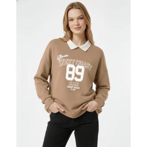 Coffee Printed Collar Sweatshirt | Montivo Pakistan