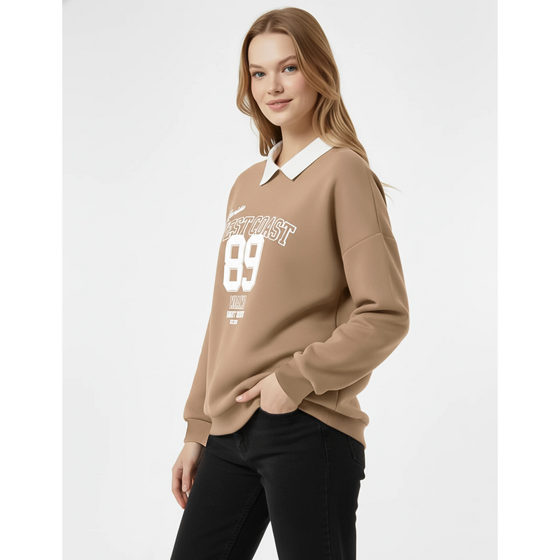 Coffee Printed Collar Sweatshirt | Montivo Pakistan