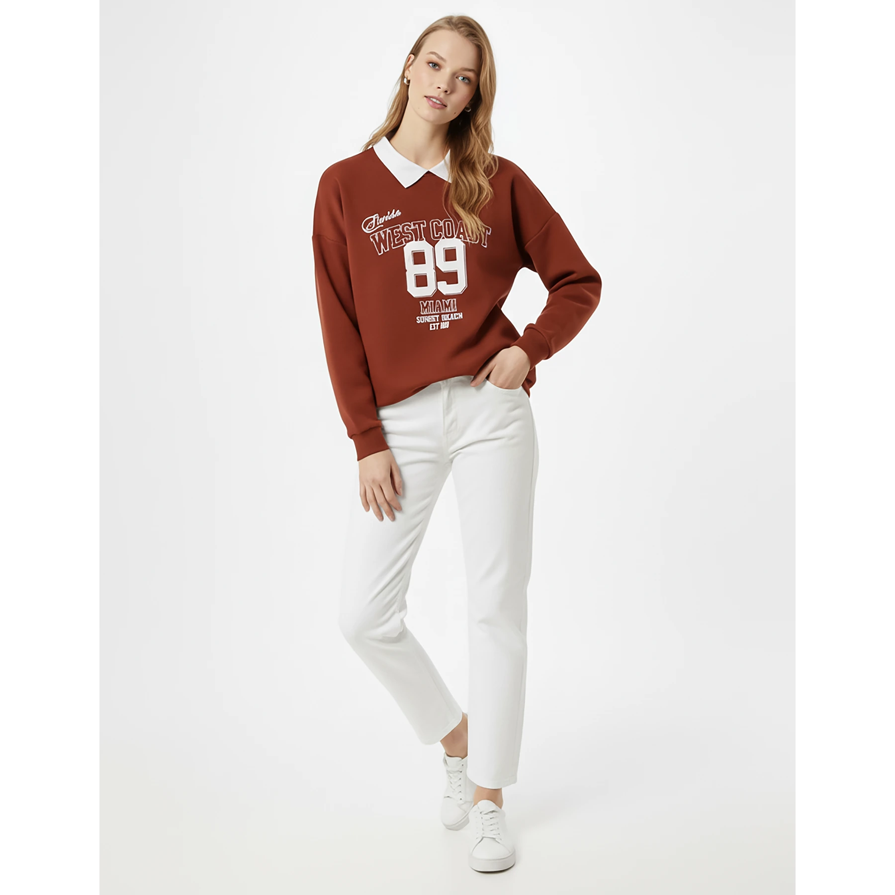 Rust Printed Collar Sweatshirt | Montivo Pakistan