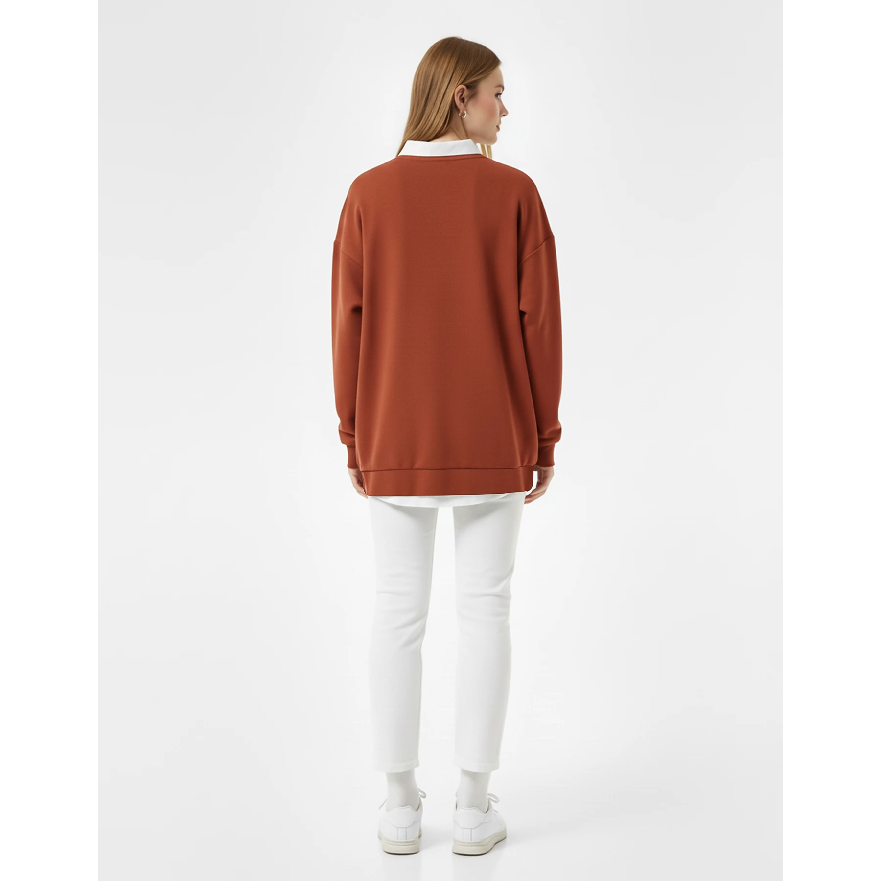 Rust Printed Collar Sweatshirt | Montivo Pakistan