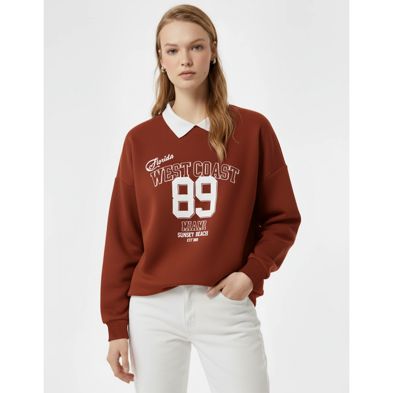 Rust Printed Collar Sweatshirt | Montivo Pakistan