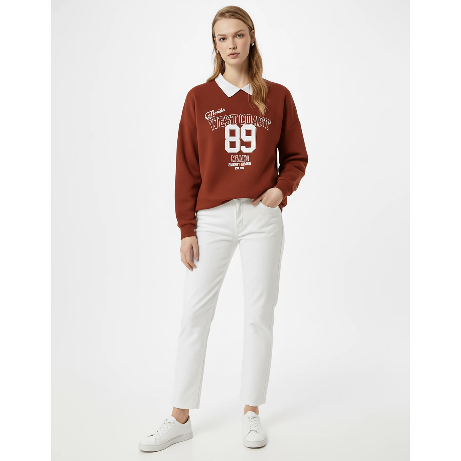 Rust Printed Collar Sweatshirt | Montivo Pakistan