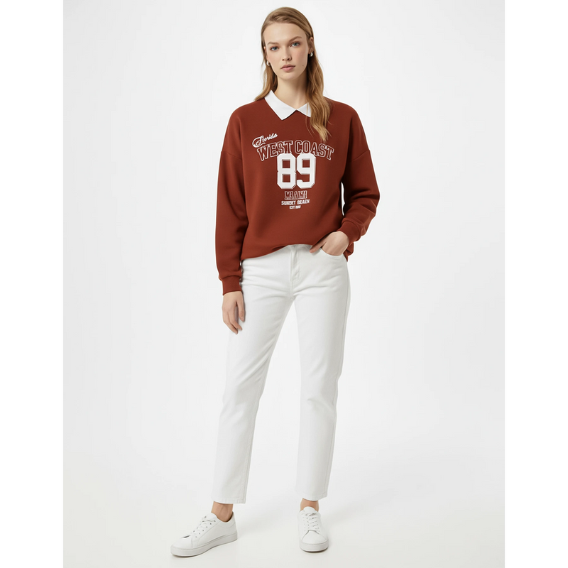 Rust Printed Collar Sweatshirt | Montivo Pakistan