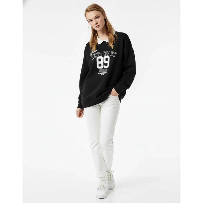 Black Printed Collar Sweatshirt | Montivo Pakistan