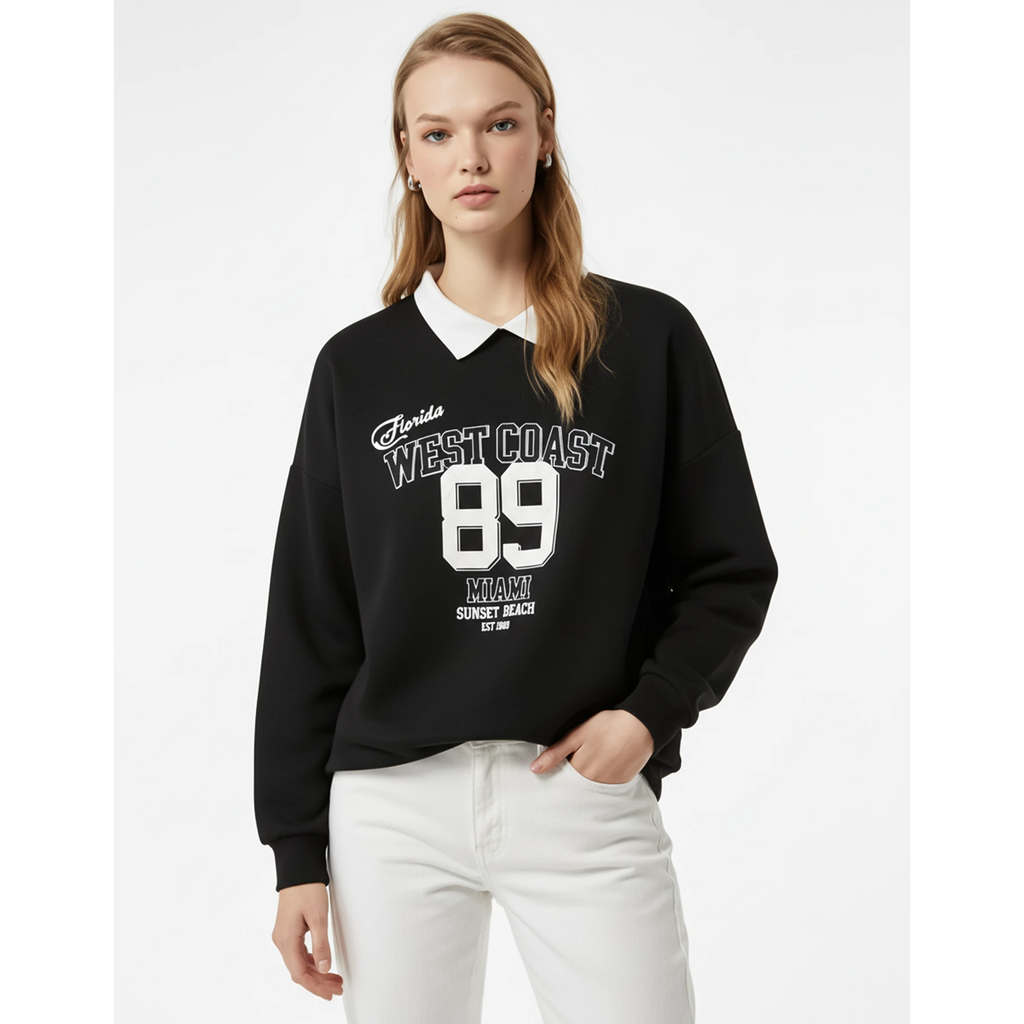 Black Printed Collar Sweatshirt | Montivo Pakistan