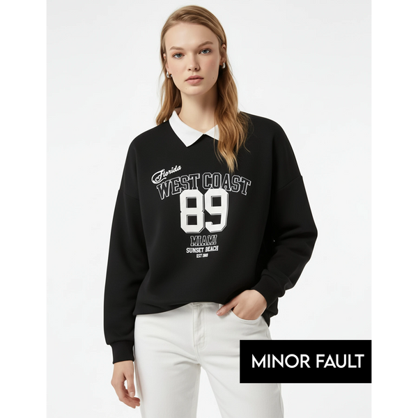 (Minor Fault) Black Printed Collar Sweatshirt | Montivo Pakistan