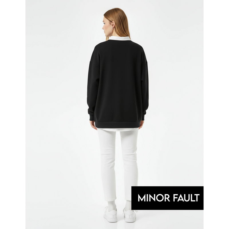 (Minor Fault) Black Printed Collar Sweatshirt | Montivo Pakistan