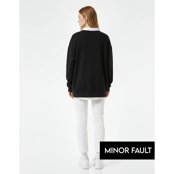 (Minor Fault) Black Printed Collar Sweatshirt | Montivo Pakistan