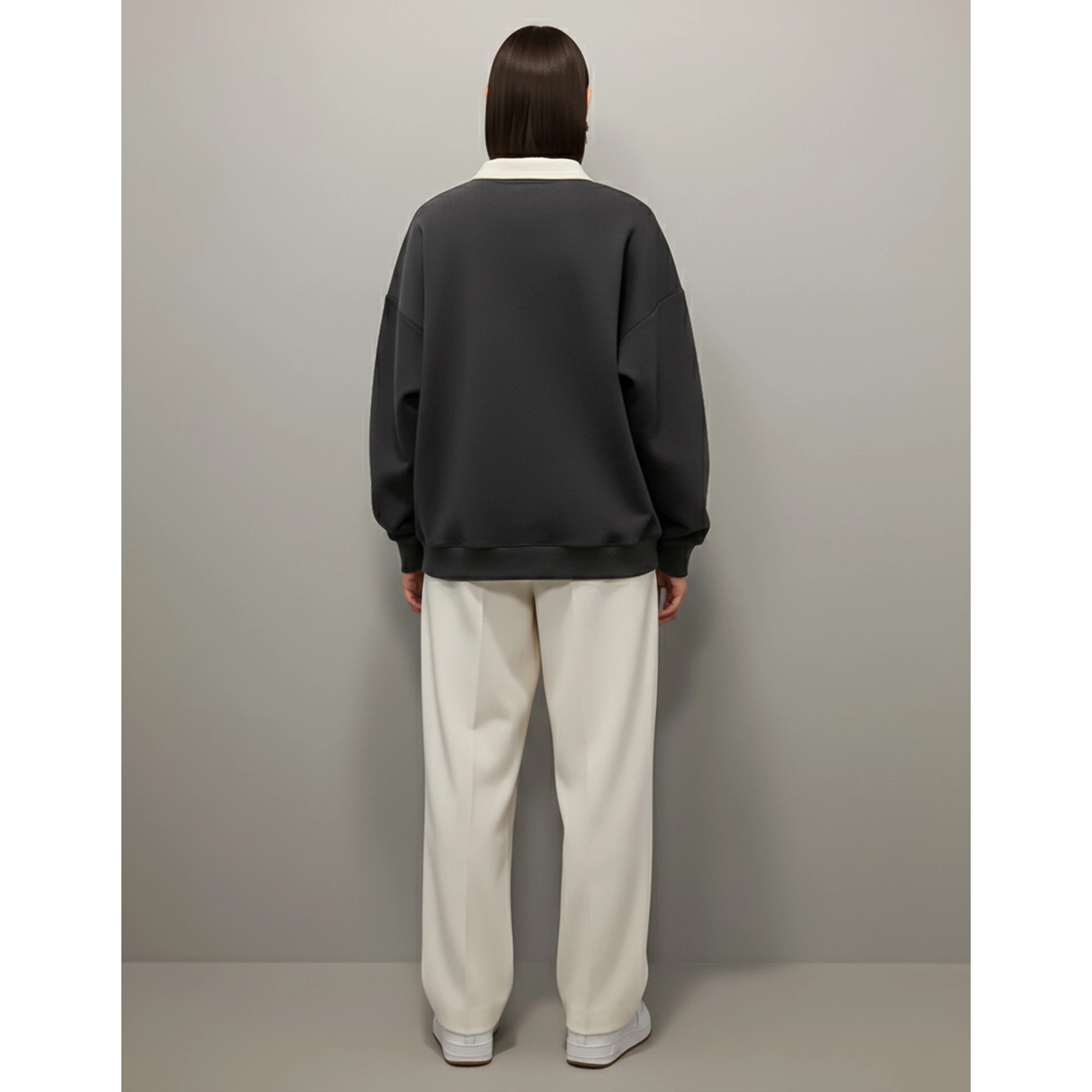 Dark Grey Printed Collar Sweatshirt | Montivo Pakistan