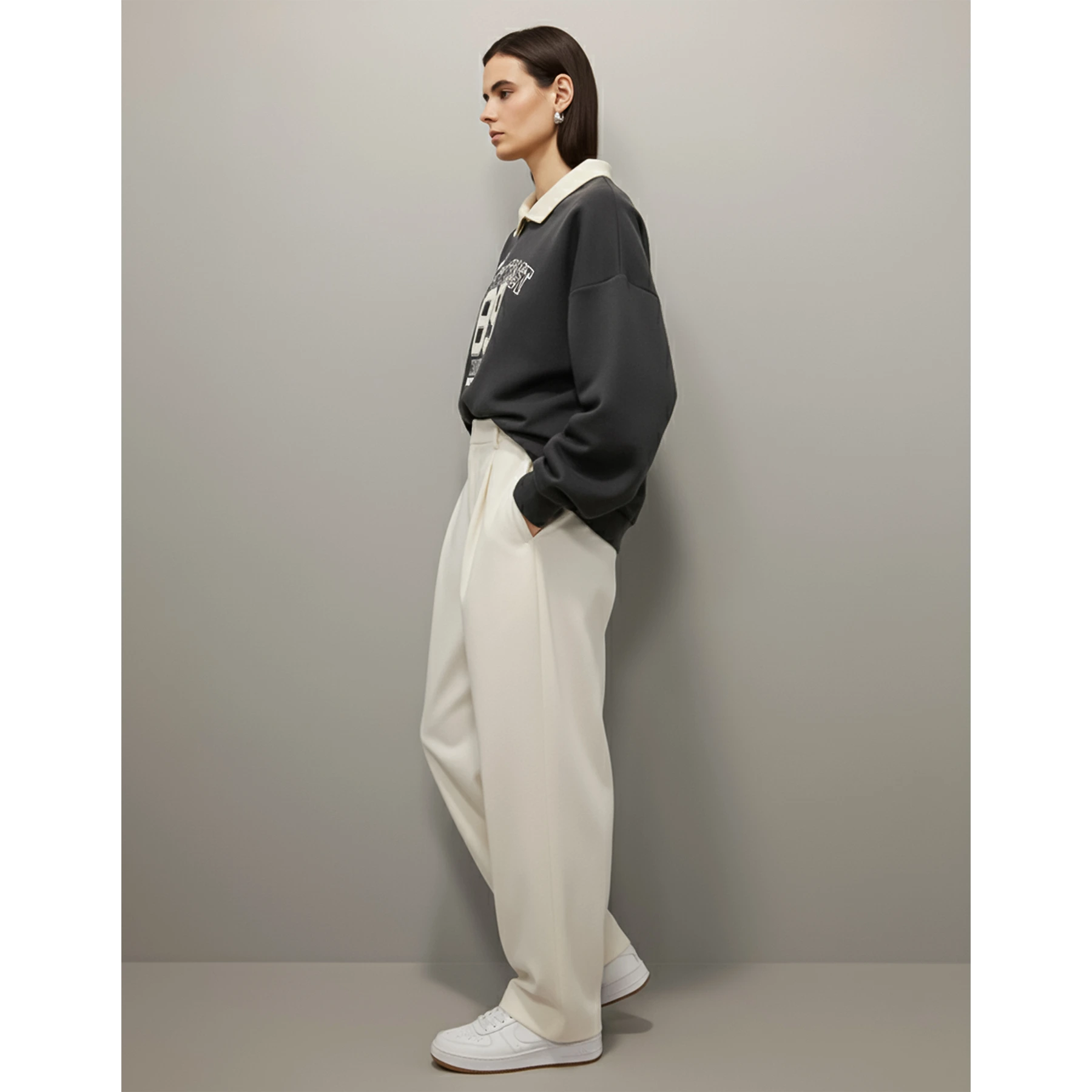 Dark Grey Printed Collar Sweatshirt | Montivo Pakistan