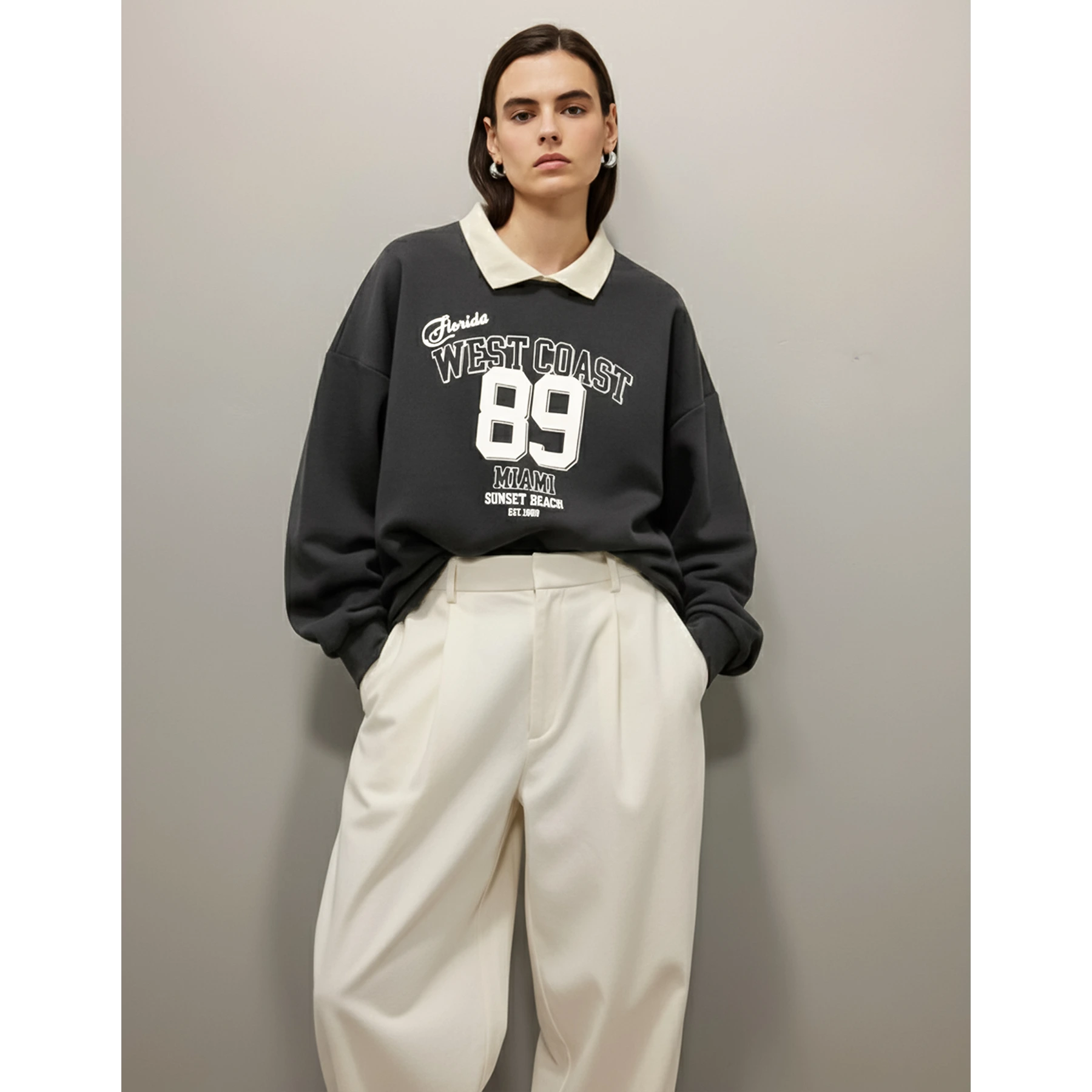 Dark Grey Printed Collar Sweatshirt | Montivo Pakistan