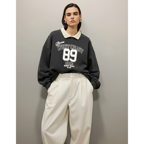 Dark Grey Printed Collar Sweatshirt | Montivo Pakistan