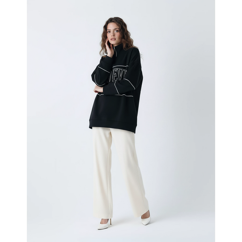 Black Hannover Quarter Zipper Sweatshirt | Montivo Pakistan