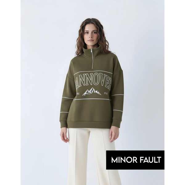 (Minor Fault) Green Hannover Quarter Zipper Sweatshirt | Montivo Pakistan