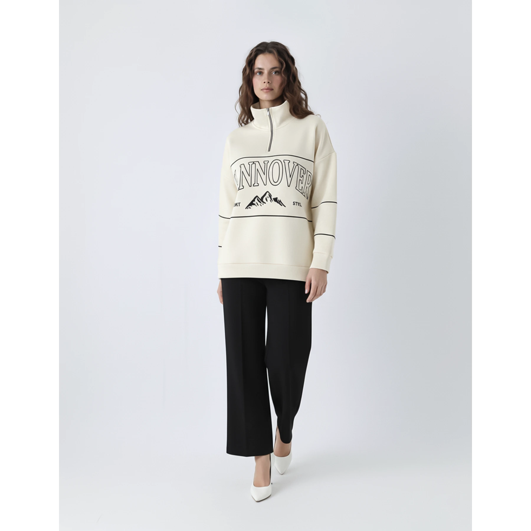 Cream Hannover Quarter Zipper Sweatshirt | Montivo Pakistan