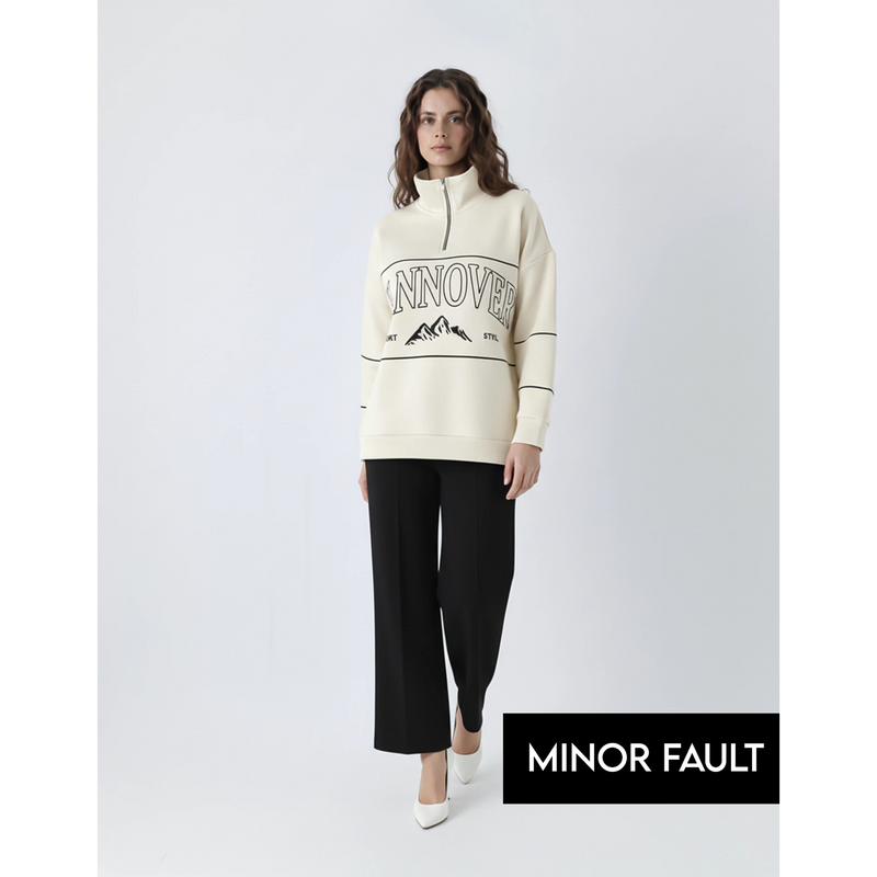 (Minor Fault) Cream Hannover Quarter Zipper Sweatshirt | Montivo Pakistan