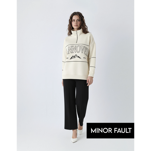(Minor Fault) Cream Hannover Quarter Zipper Sweatshirt | Montivo Pakistan