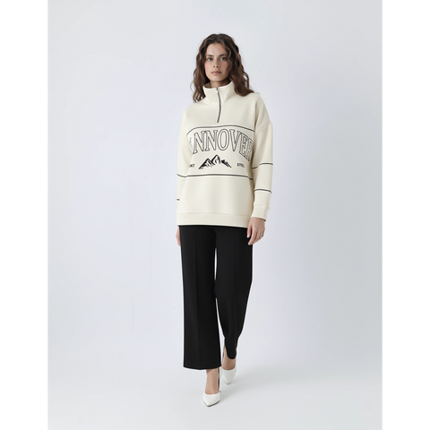 Cream Hannover Quarter Zipper Sweatshirt | Montivo Pakistan