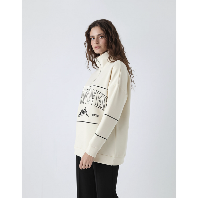 Cream Hannover Quarter Zipper Sweatshirt | Montivo Pakistan