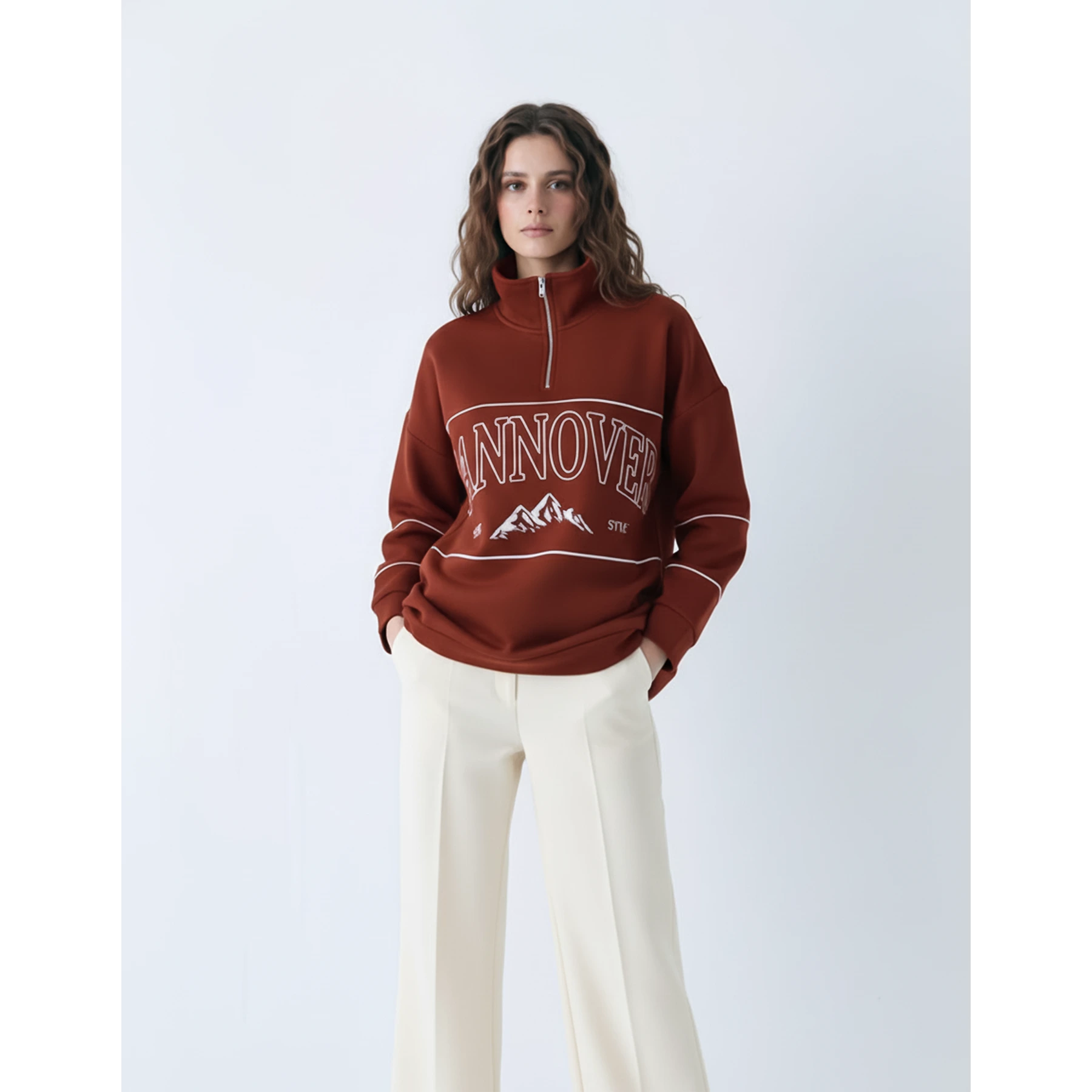 Rust Hannover Quarter Zipper Sweatshirt | Montivo Pakistan