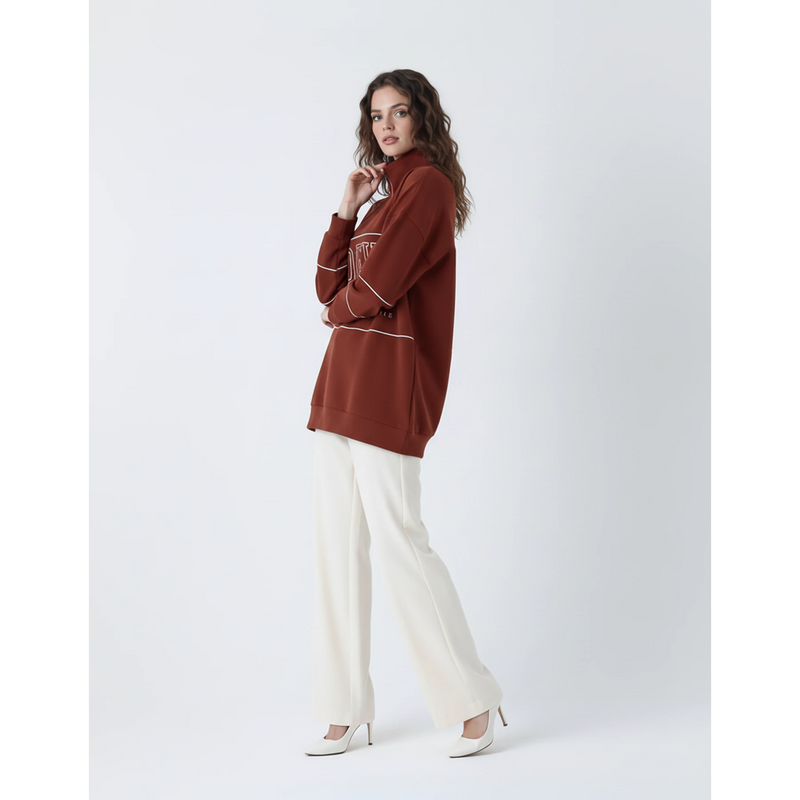 Rust Hannover Quarter Zipper Sweatshirt | Montivo Pakistan