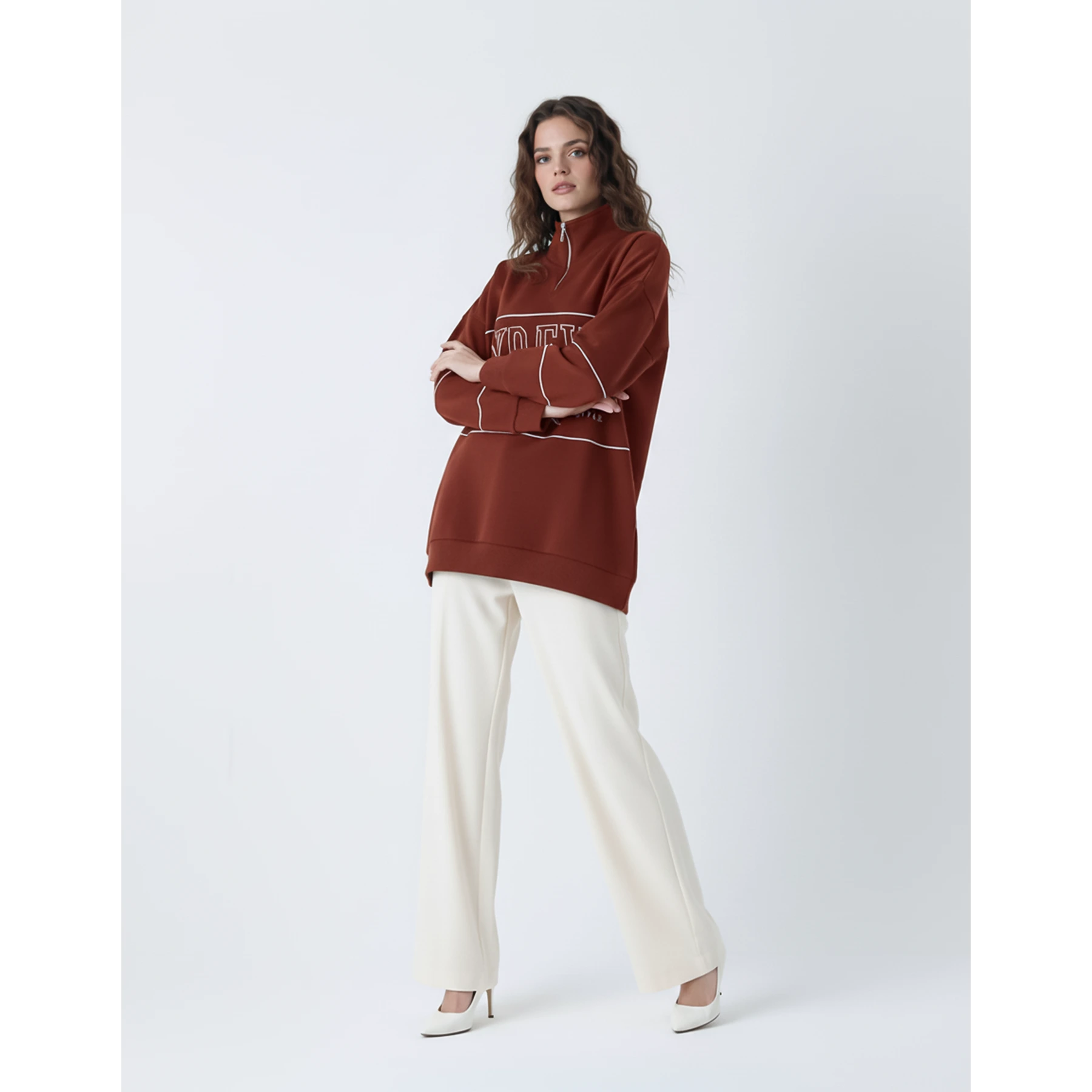 Rust Hannover Quarter Zipper Sweatshirt | Montivo Pakistan